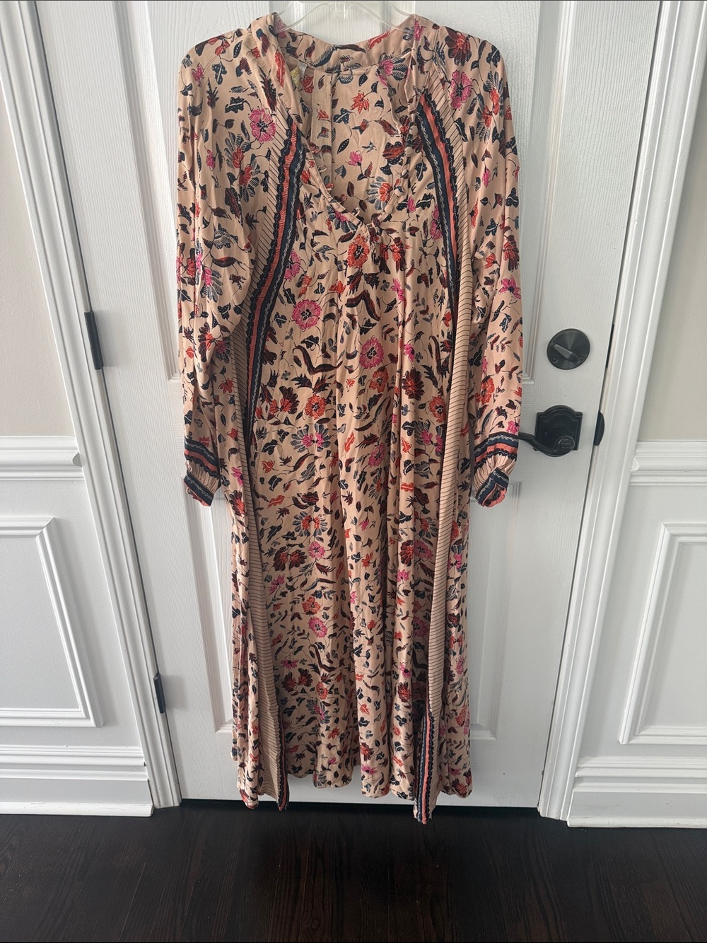 Natalie Martin Beige Maxi Dress with Pink and Orange Floral Print